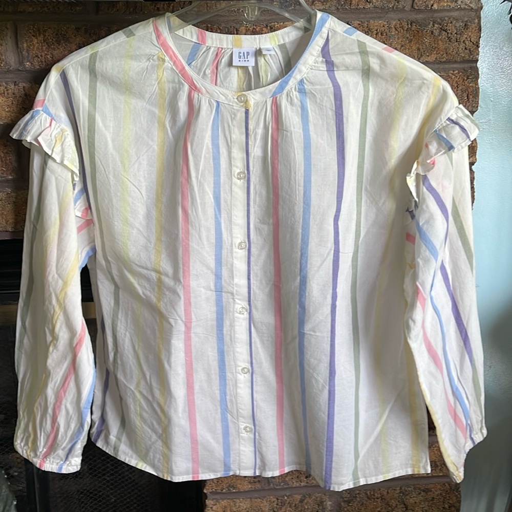NWT Gap white multicolored striped ruffle shirt